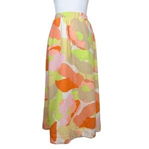 Every Orange Pink White Floral Print cotton Midi Skirt M